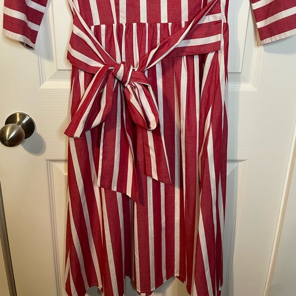 Cremieux red & white striped 3/4 length sleeves dress sz 2 - Picture 7 of 13